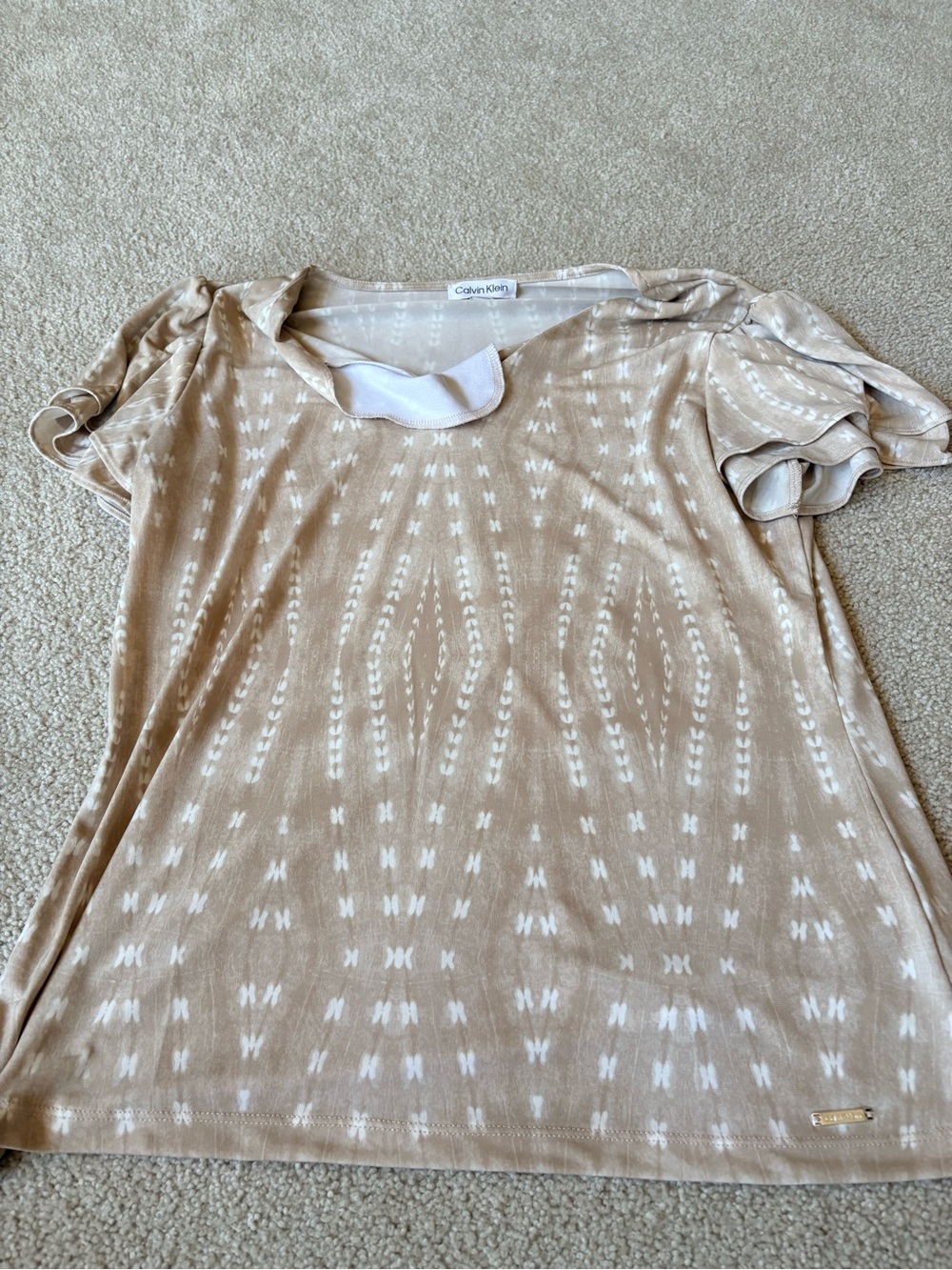 Calvin Klein Beige and White Short Sleeve Tie-Dye Top